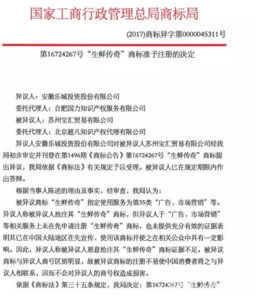 生鮮傳奇竟無合法商標(biāo)被訴千萬賠償